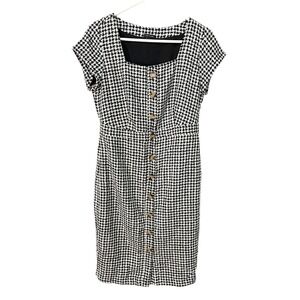 Ann Taylor 6‎ Black/White Gingham Tweed Button Front Sheath Dress Goth Academia